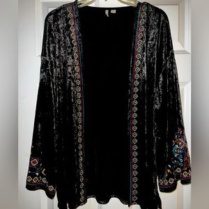 Women’s black velvet retro boho design with embroidered sleeves